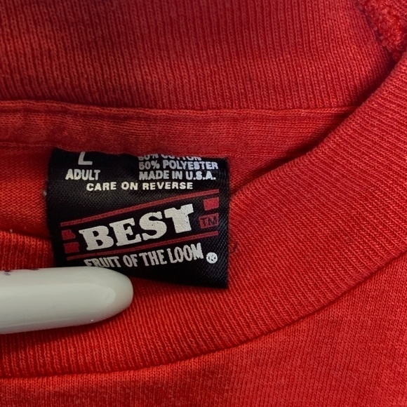 Vintage  BEST Fruit of the Loom Red T Shirt Blank Size Large USA Single Stitch - Picture 9 of 10